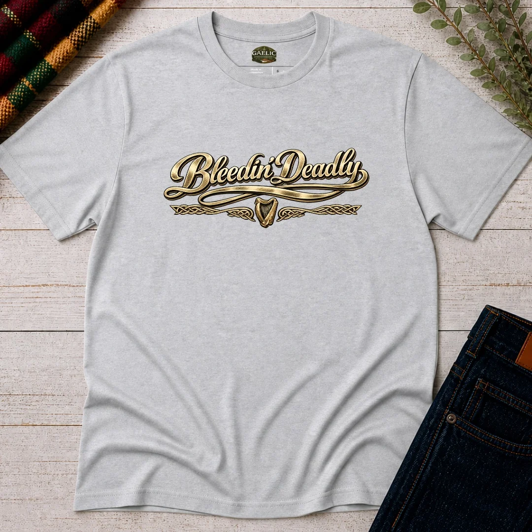 Bleedin’ Deadly T-Shirt in Ash, front view.