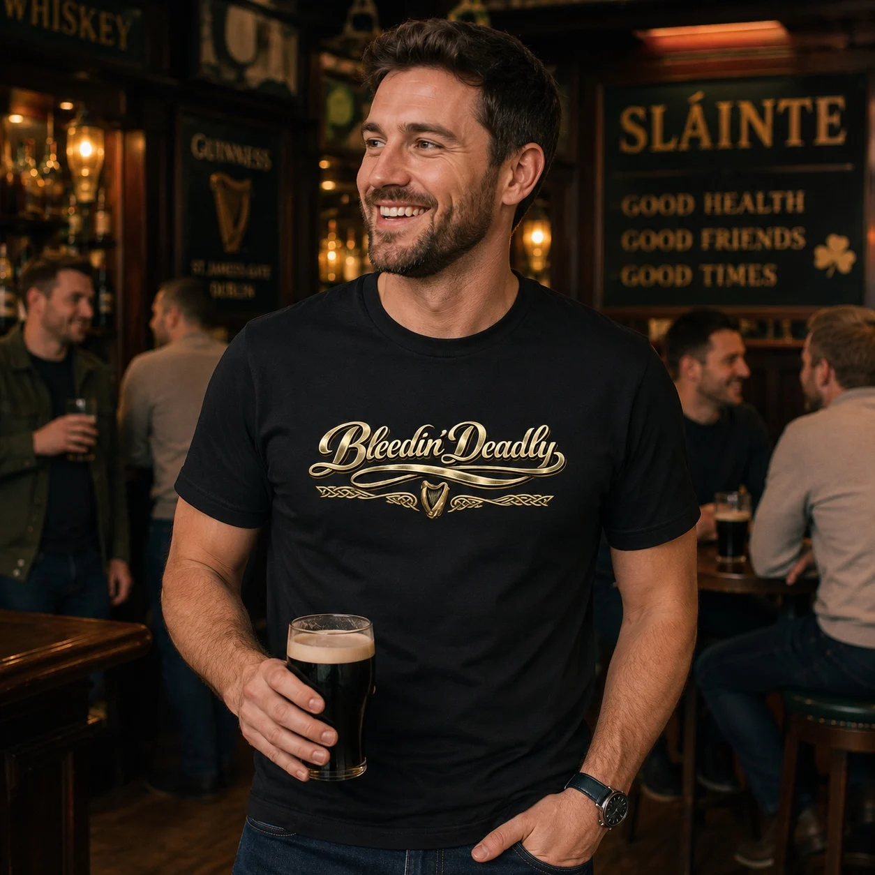 Bleedin’ Deadly T-Shirt in Black, lifestyle view.