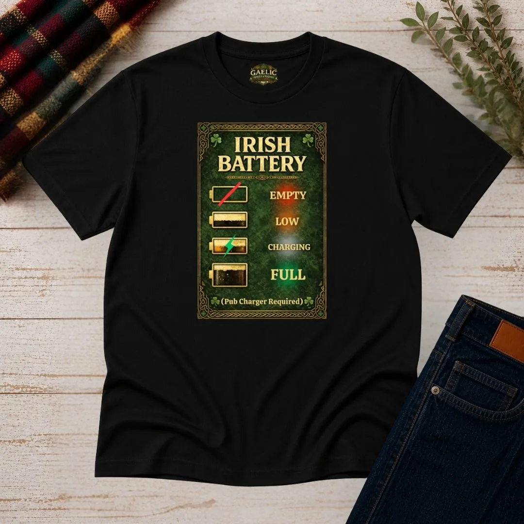 Irish Battery Meter Irish Pub T-Shirt – Funny Irish Unisex Tee – product view