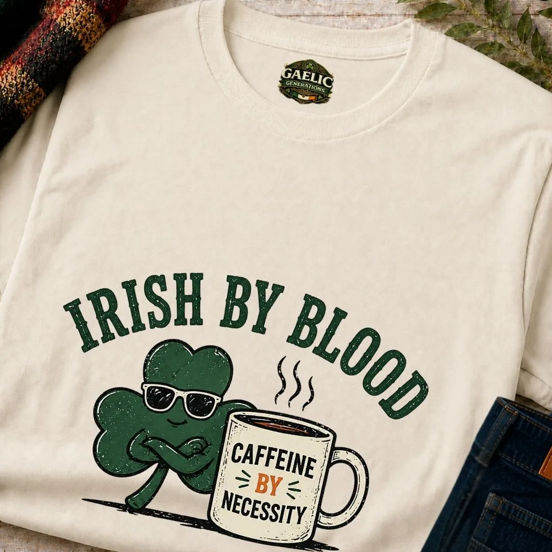 Irish By Blood Caffeine By Necessity T-Shirt - Image 3