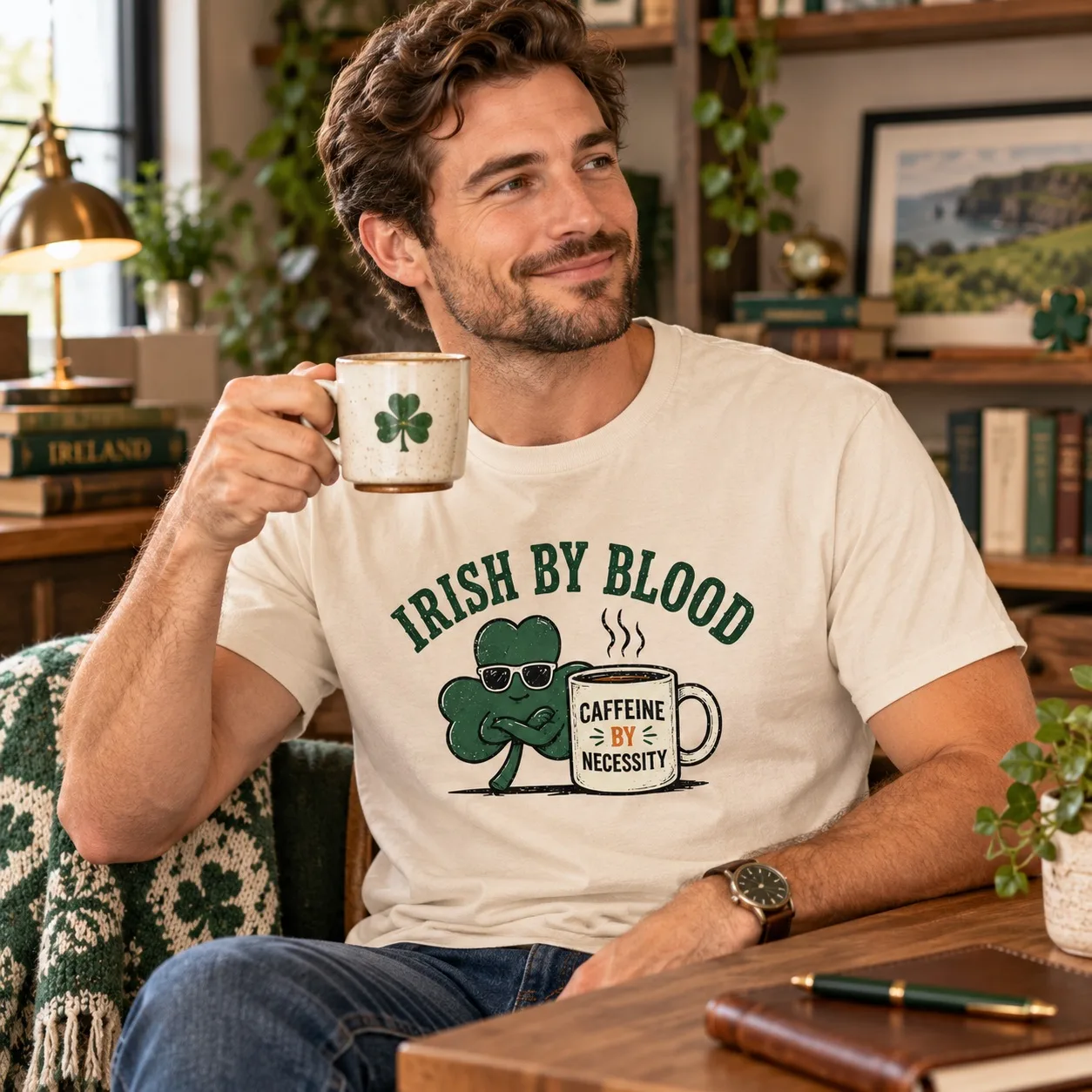 Irish By Blood Caffeine By Necessity T-Shirt - Image 4
