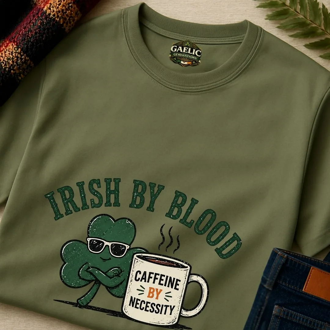 Irish By Blood Caffeine By Necessity T-Shirt - Image 6