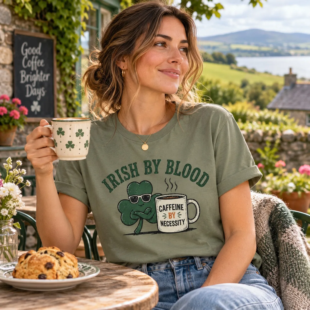 Irish By Blood Caffeine By Necessity T-Shirt - Image 7