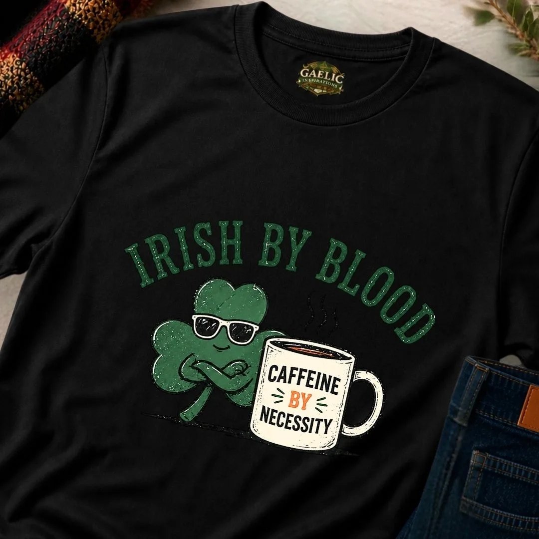 Irish By Blood Caffeine By Necessity T-Shirt - Image 9