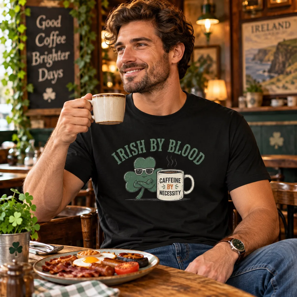 Irish By Blood Caffeine By Necessity T-Shirt - Image 10