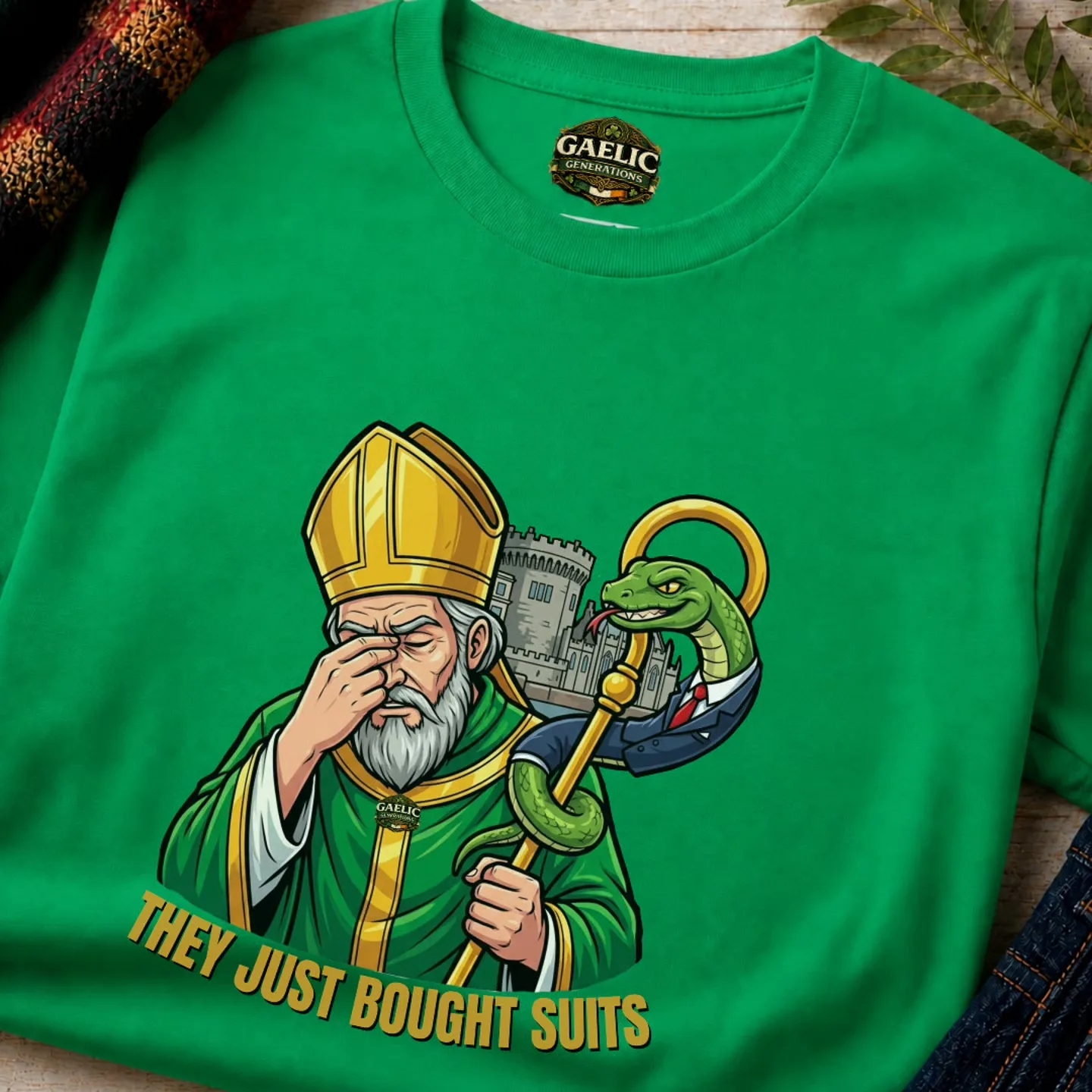 St Patrick Parody T-Shirt | Irish Graphic Tee – folded detail view