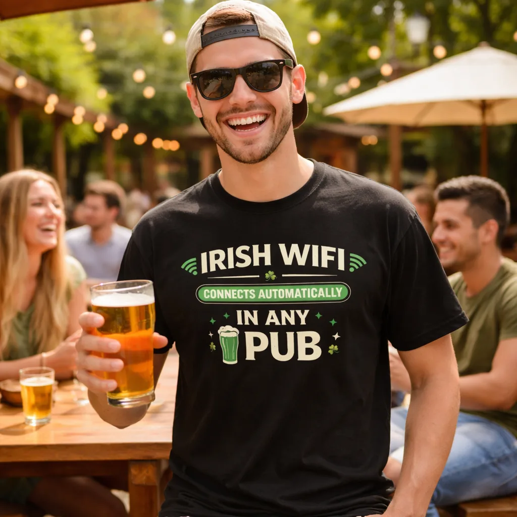 Irish WiFi Funny T-Shirt | Irish Pub Humour Tee – product view