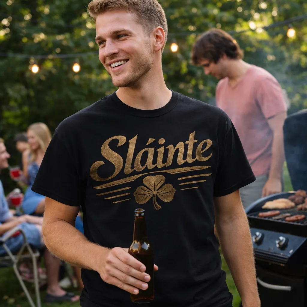 Irish Pub Culture T-Shirt | Sláinte Cheers Tee in Black – lifestyle view
