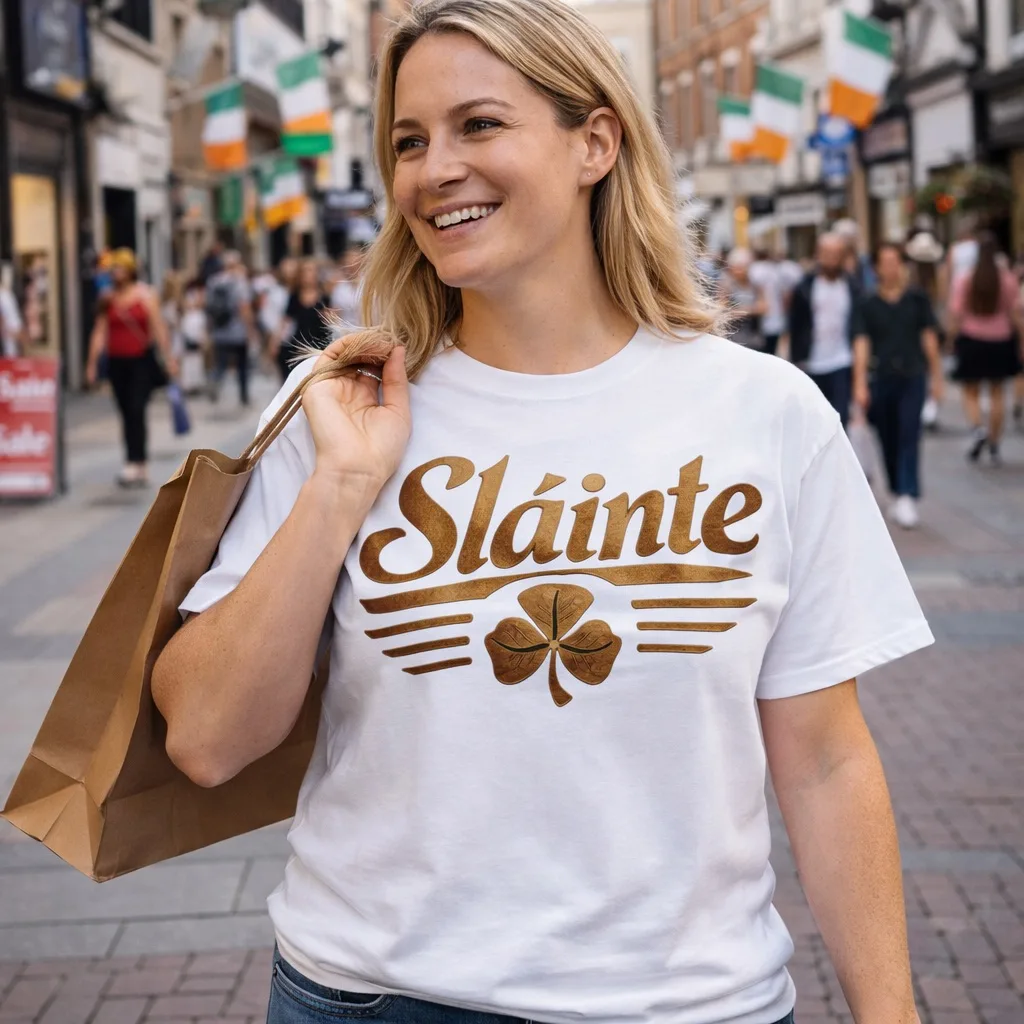 Irish Pub Culture T-Shirt | Sláinte Cheers Tee in White – lifestyle view