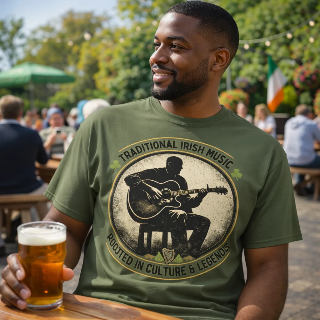 Trad Sessions Heritage T-Shirt in Military Green – design detail view