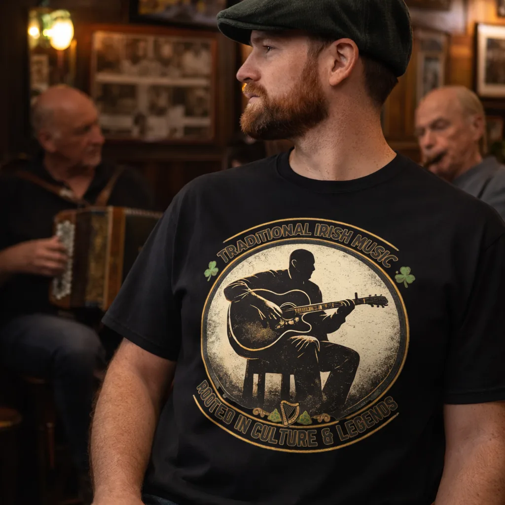 Trad Sessions Heritage T-Shirt in Black – design detail view