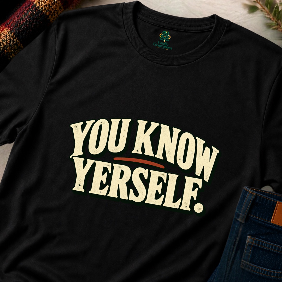 Close-up of black You Know Yerself front image