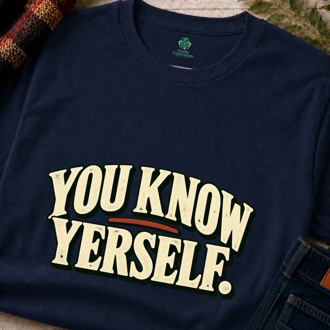 Close-up of navy You Know Yerself front image